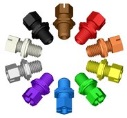 Gripper tubing end fitting, PP, mixed colours, 1/4"-28 UNF male, for 1/8" OD tubing, pack of 10