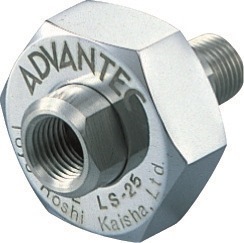 Druck-Gasleitungshalter Typ LS 25 für 25mm Ø Membrane, 304 Edelstahl, PTFE Dichtung und O-Ring, Ein- und Auslass 1/4" NPTF, passende 10mm Barb-Fittinge im Lieferumfang