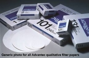 Qualitatives Filterpapier, Sorte 2, 70mm Ø. Glattes Papier, 125g/m², 0,26mm dick, Retention 5-10µm bei mittleren Flussraten. Pkg. à 100 Stück