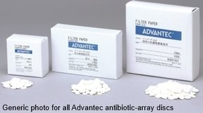 Antibiotic-Array-Disks, aus hochreinen Cellulosefasern, hohe Saugfähigkeit. 8mm Ø, 1,5mm dick. Pkg. à 1000 Stück