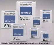 Quantitatives Filterpapier, aschefrei, Sorte 5B, 185mm Ø, 108/gm², 0,21mm dick. Retention 5-10µm bei mittleren Flussraten. Für allgemeine Filtration. Pkg. à 100 Stück