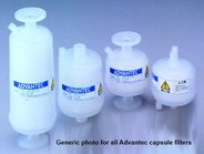 Capsule filter, CCF, hydrophobic PTFE, membrane type medium, filtration area 570cm², pore size 0.10µm, inlet and outlet 1/4" NPTM. Use serially as prefilter and final filter; for corrosive fluids and gases; for alkalis and acids; solvent filtration; air venting