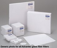 Glass fiber filter, grade GA-200, 25mm Ø, 175g/m², 0.74mm thick, pore size 0.8µm. No binder, max. temp. 500 °C. For viscous fluids and gels. Pack of 50