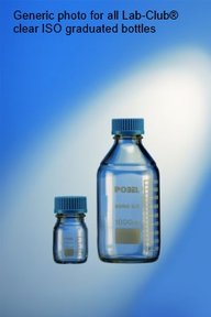 Laboratory bottle, ISO, 100ml, GL-45, blue cap and pouring ring