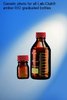 Laborflasche, amber, ISO, 100ml, GL-45, rote Kappe mit PTFE-Mantel und Ausgussring, autoklavierbar