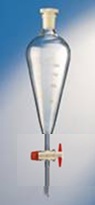 Separatory funnel, 100ml, graduated - subdivisions 5ml, conical PTFE stopcock, 19/26 PE stopper