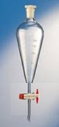 Separatory funnel, 100ml, graduated - subdivisions 5ml, conical PTFE stopcock, 19/26 PE stopper