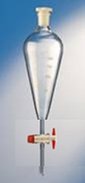Separatory funnel, 250ml, graduated - subdivisions 10ml, conical PTFE stopcock, 29/32 PE stopper