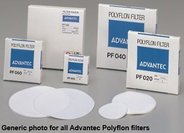 Polyflon-Filter, hydrophobes PTFE, 50mm Ø, Porengröße 2,0µm, weiß. Bis 260 °C. Filtration heißer Säuren und starker Lösungsmittel; Trennung wässriger von organischen Phasen; Entlüftung und Entgasung. Pkg. à 10 Stück