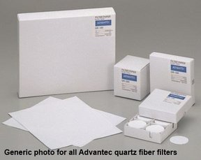 Quartz fiber filter, grade QR-200, 25mm Ø, 200g/m², 1.0mm thick. Inorganic binder, max. temp. 1000 °C. Excellent chemical resistance, biologically inert. Air pollution analysis; sample acidic gases at over 500 °C. Pack of 50