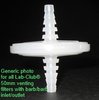 Syringe filter (venting filter), hydrophobic PTFE, 50mm Ø, 0.22µm, inlet/outlet barb/barb, sterile. Pack of 20