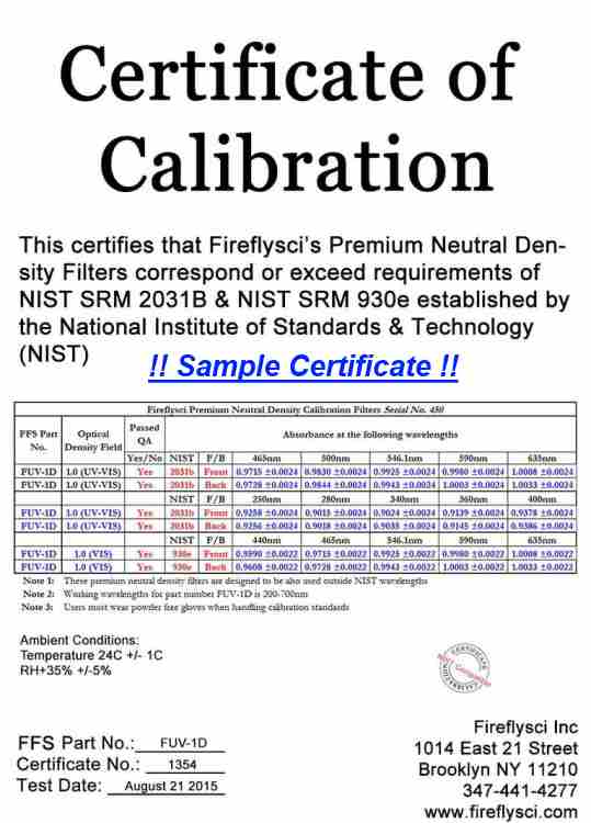 Calibration standard for UV/VIS photometric accuracy and stray light