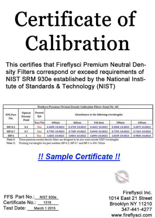 NIST SRM 930e compliant kit for photometric accuracy in the VIS range
