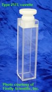 Macro fluorescence cuvette with PTFE stopper, optical glass, lightpath 10 mm