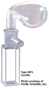 Short anaerobic fluorescence cuvette with glass pouch for catching excess gas, optical glass, lightpath 10 mm