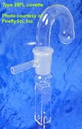 Standard anaerobe Fluoreszenzküvette mit Glas-Fangbeutel für überschüssiges Gas. UV-Quarz, Schichtdicke 10 mm