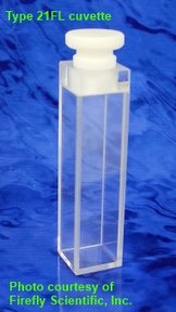 Macro fluorescence cuvette with PTFE stopper, optical glass, lightpath 20 mm