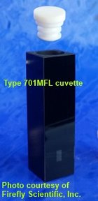 Sub-micro fluorescence cuvette with threaded PTFE stopper, UV quartz, self-masking, lightpath 10 mm, Z-dimension 15 mm, capacity 100 µl