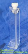 Triangular fluorescence cuvette with PTFE stopper, angles 45° x 45° x 90°, IR quartz, lightpath 10 m