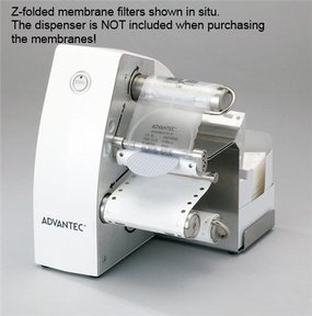 Membrane filter, MCE, folded for dispenser, 47mm Ø, pore size 0.45µm, white with grid, sterile. General purpose filter for microbiology, air monitoring etc. Pack of 100