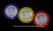 Lab-Club® syringe filter, glass fibre, 25mm Ø, 1.00µm, with prefilter. Pack of 100